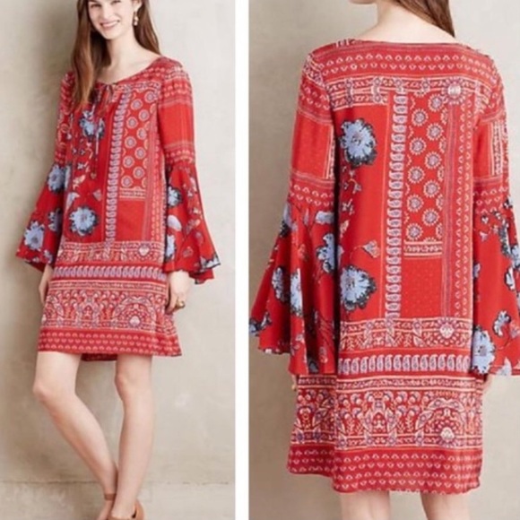 Anthropologie Vanessa Virginia Floral Bell Sleeve Dress - Picture 1 of 9